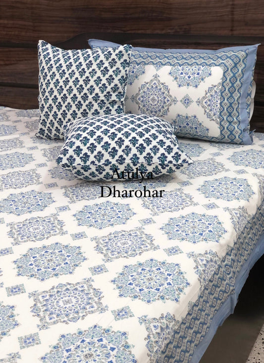 Blue Mandala Jaal Super King Bedsheet