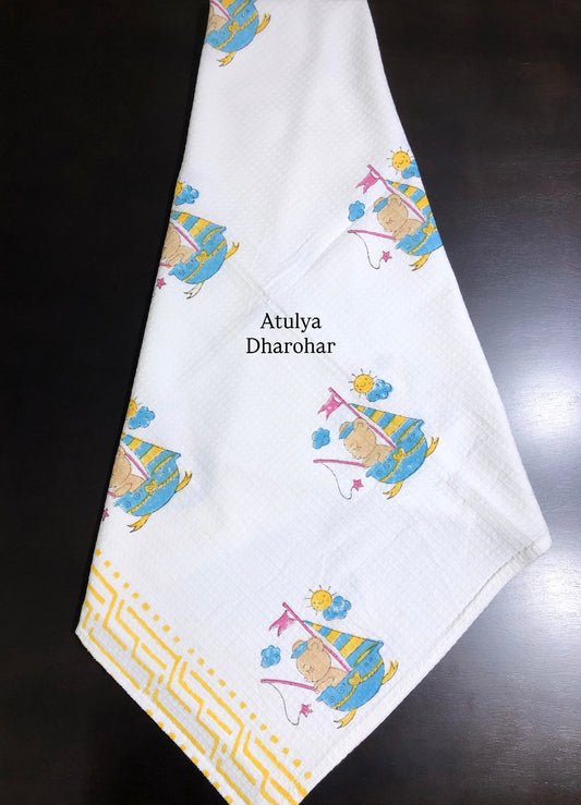 Sailing Bunny Hand Block Printed Waffle Cotton Kids Towel