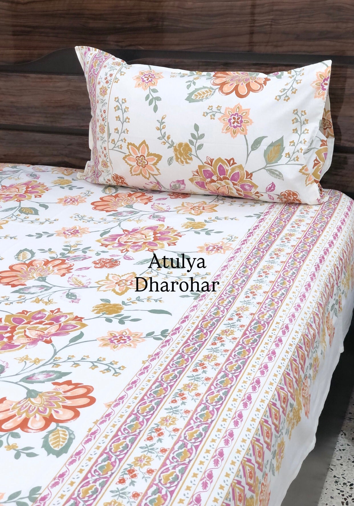 Multicolour Floral Jaal Cotton Super King Bedsheet