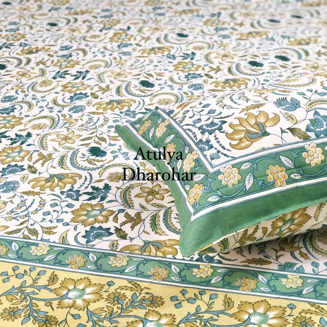 Green Floral Jaal Super King Bedsheet