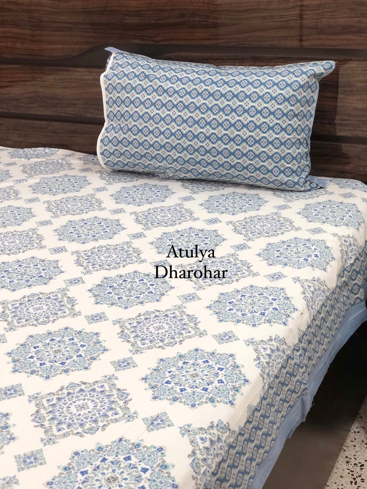 Blue Mandala Jaal Super King Bedsheet
