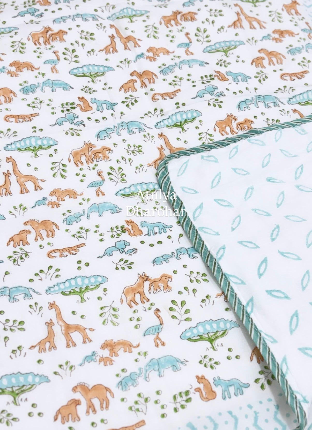 Jungle Theme Hand Block Printed Mulmul Baby Dohar
