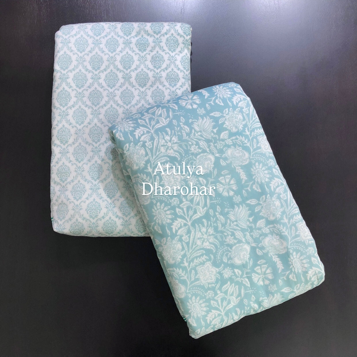 Blue Floral Mulmul Single Dohar Pair