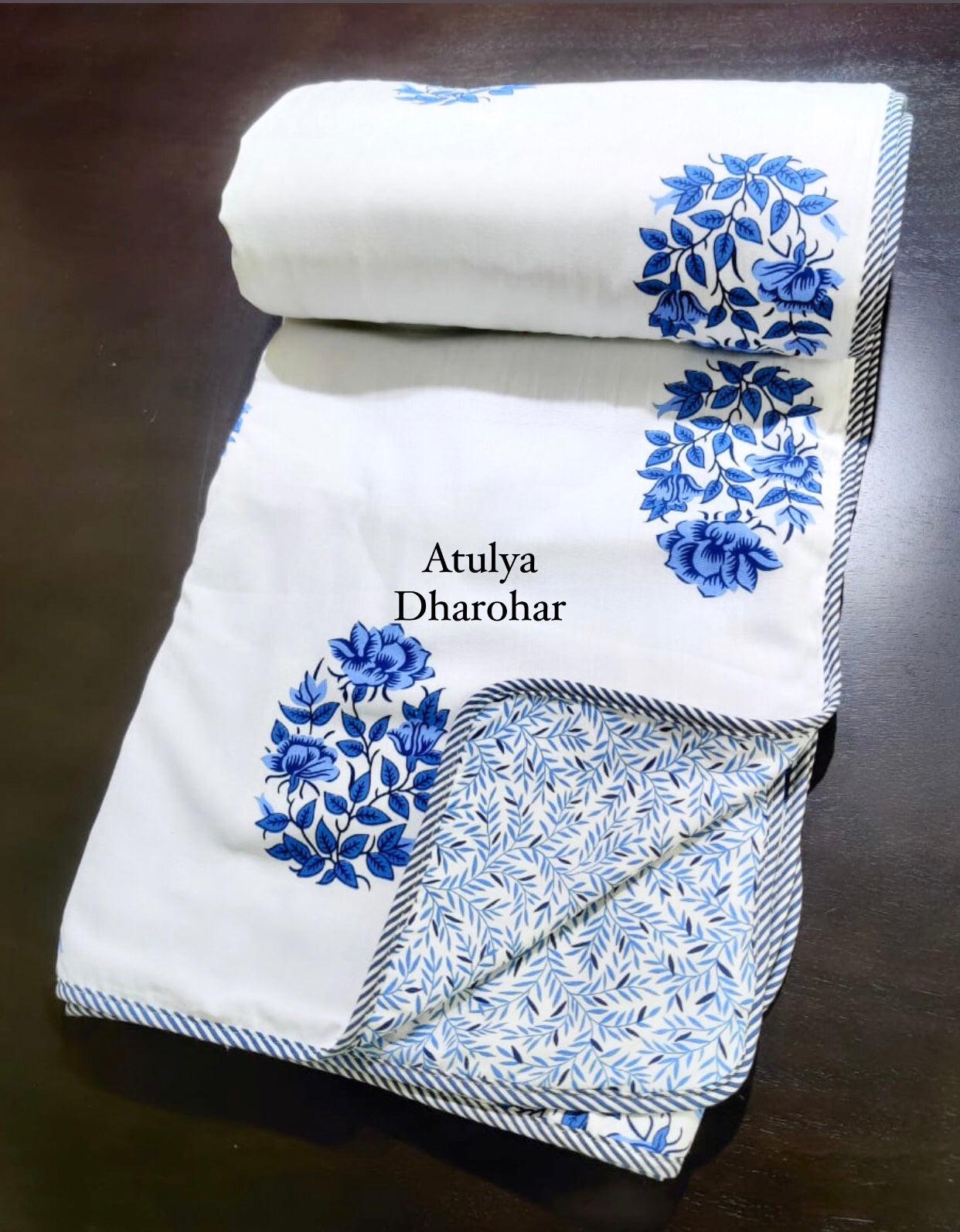 Blue Floral Cotton Double Bed Dohar