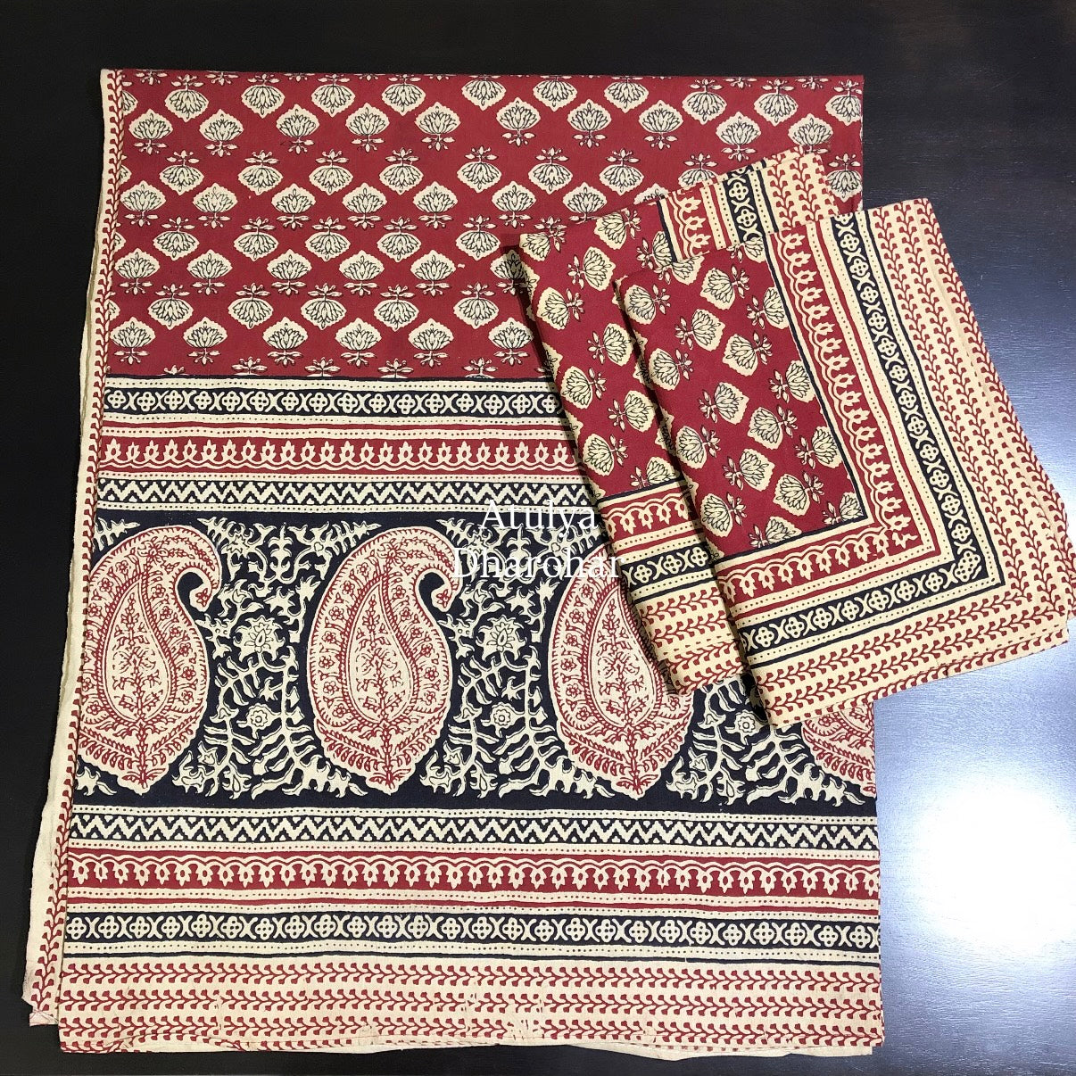 Maroon Paisley Kalamkari Cotton King Size Bedsheet