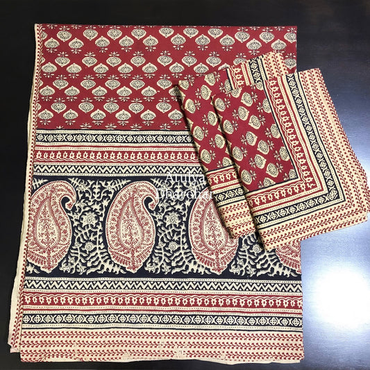 Maroon Paisley Kalamkari Cotton King Size Bedsheet