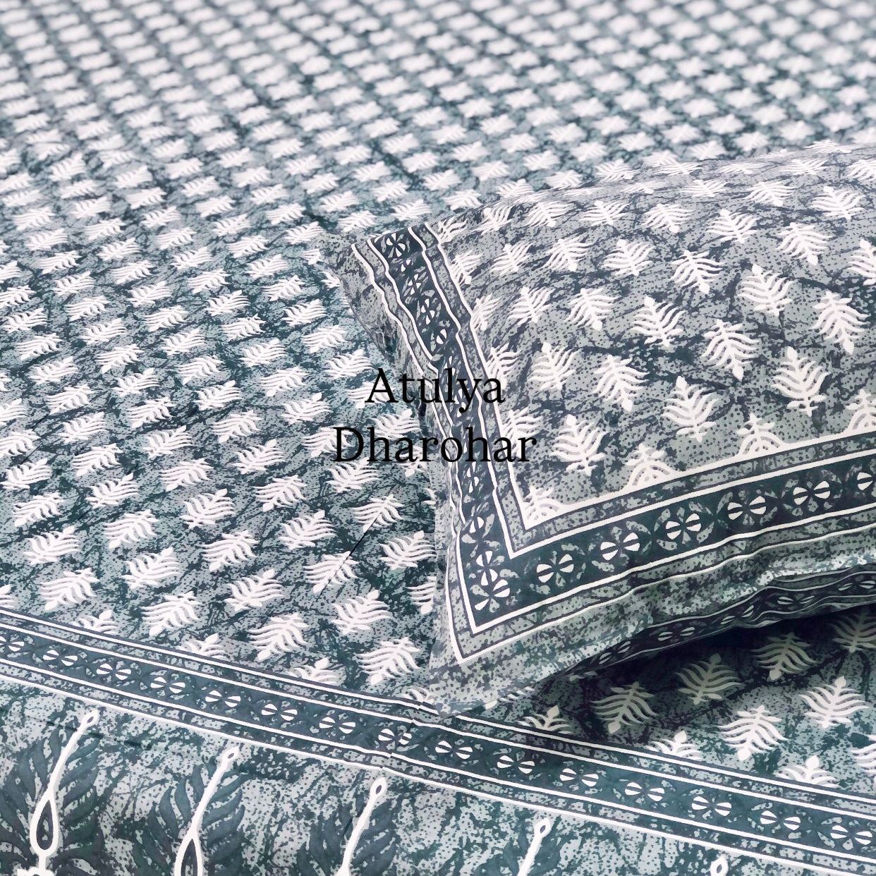 Grey Floral Motifs Cotton Super King Bedsheet