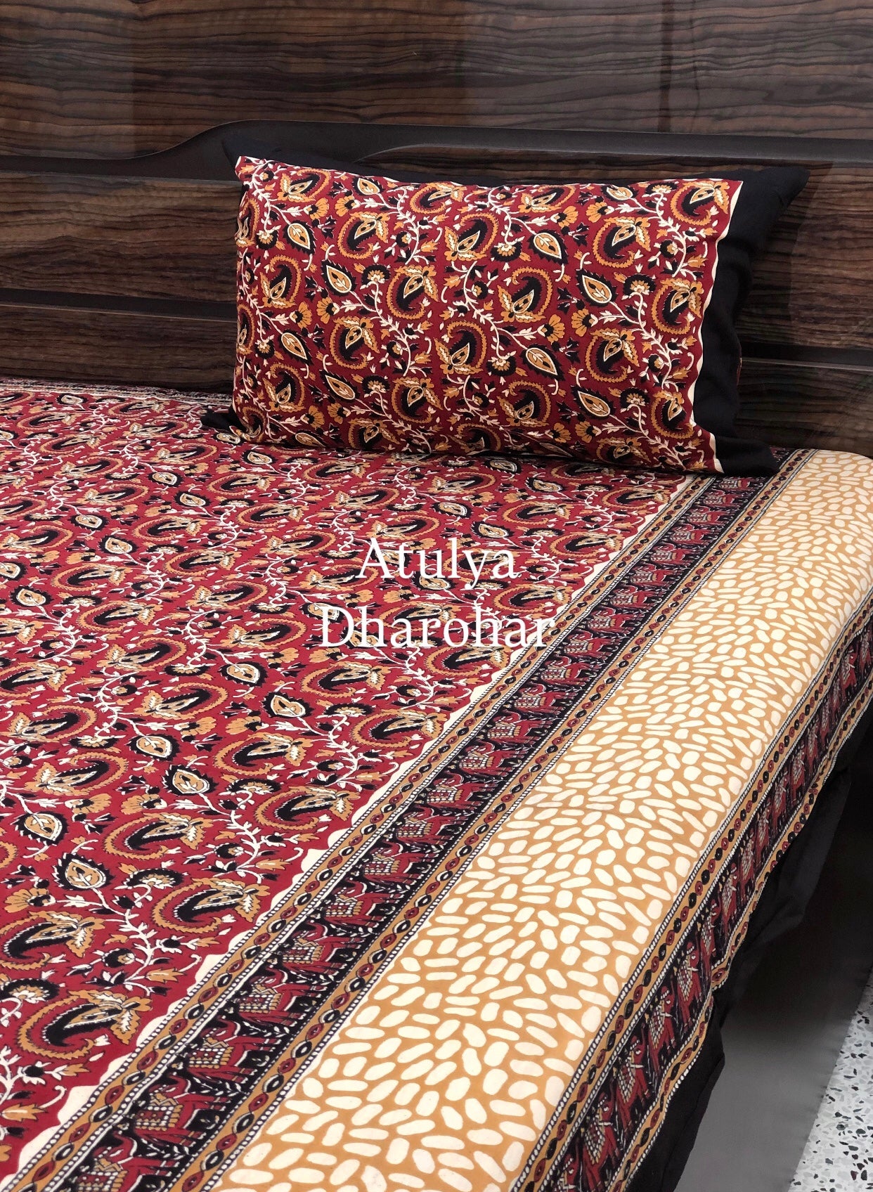 Maroon Kalamkari King Size Bedsheet