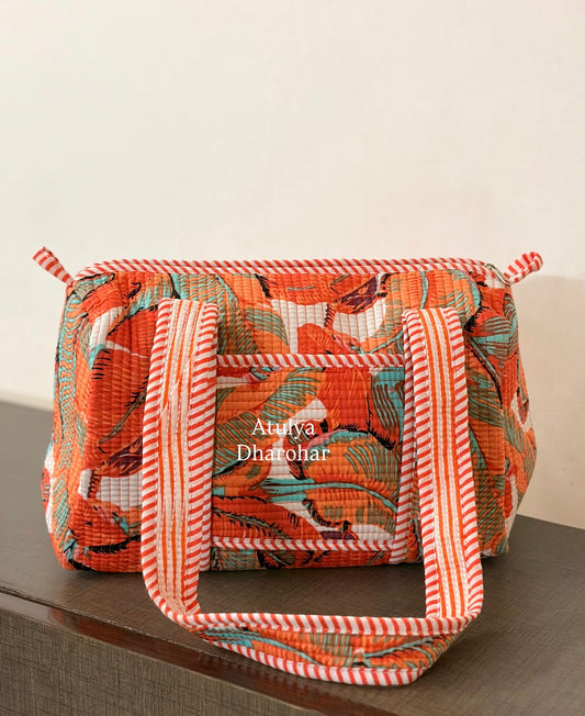 Orange Leaves Quilted Mini Duffle Bag