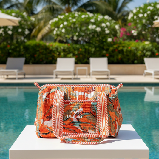 Orange Leaves Quilted Mini Duffle Bag