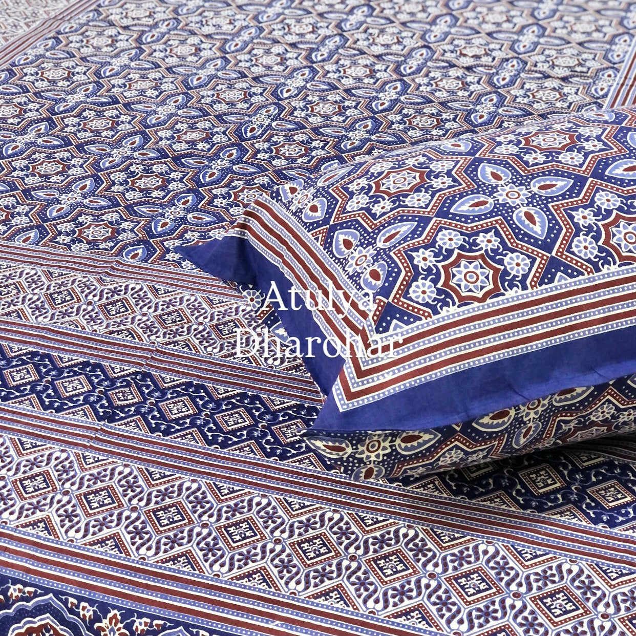 Blue Ajrakh King Size Bedsheet