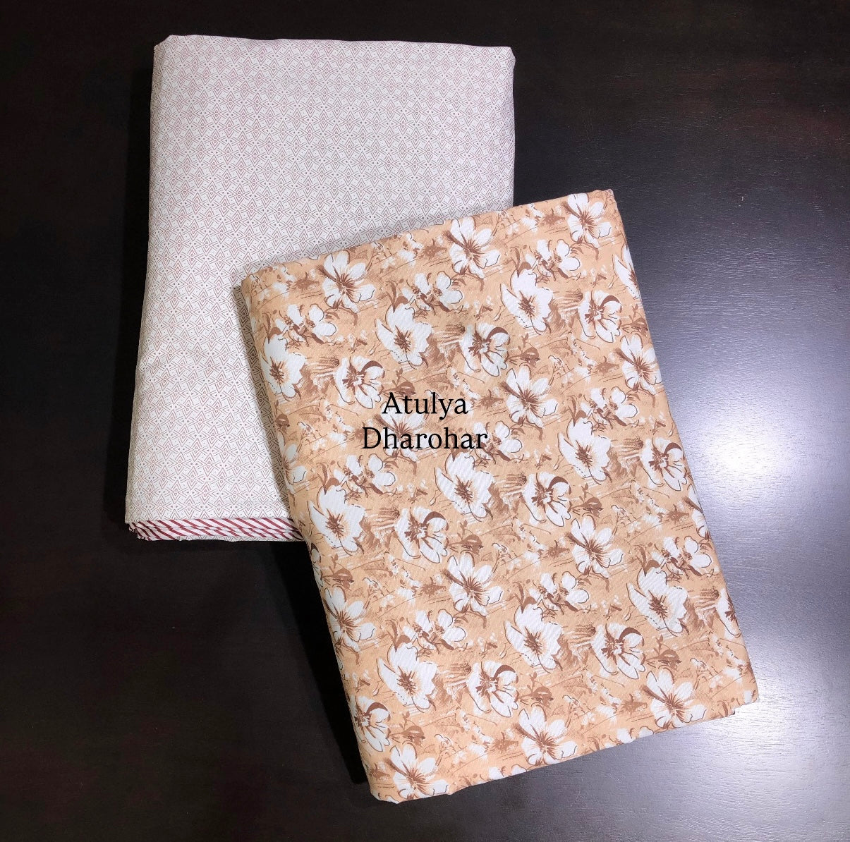 Brown Floral Cambric Cotton Single Dohar Pair