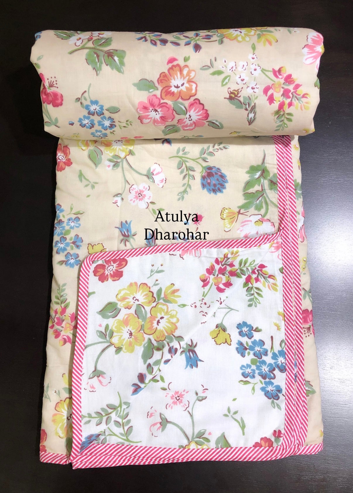 Multicolour Floral Mulmul Double Bed Dohar