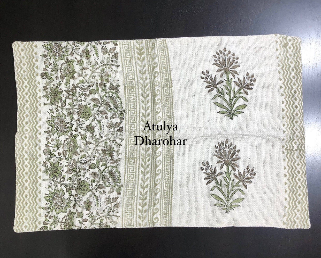 Green Floral Jaal with Mughal Butta Hand Block Printed Jute Cotton Bedcover