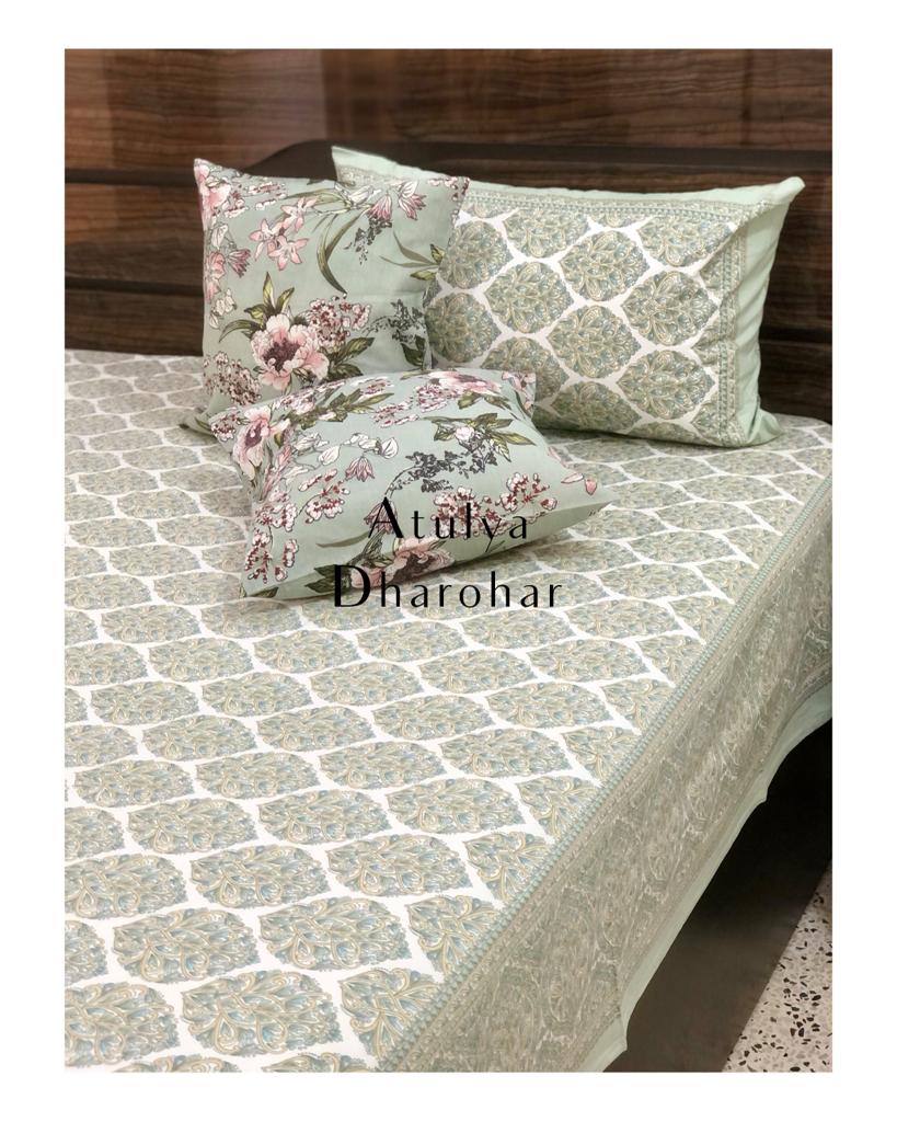 Green Floral Cushion Cover Pair