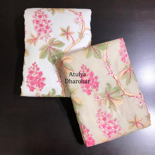 Pink and Green Floral Jaal Mulmul Single Bed Dohar Pair