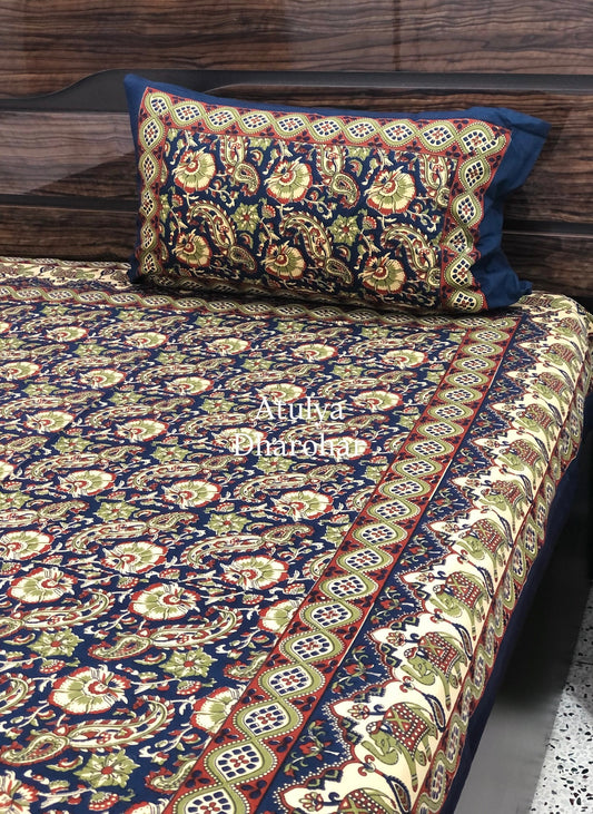 Indigo Floral Jaal Cotton Single Bed Bedsheet