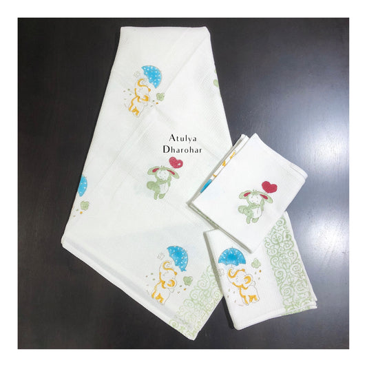 Playing Elephant & Bunny Kids Hand Block Towel Set