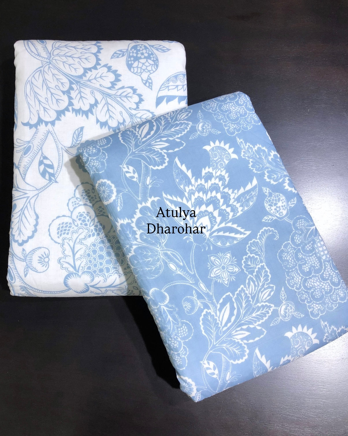 Blue Floral Jaal Mulmul Single Dohar Pair
