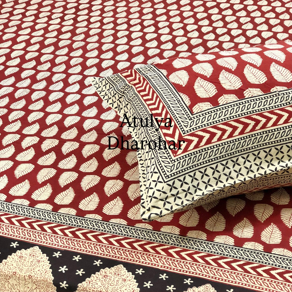 Maroon and Black Kalamkari Cotton Super King Bedsheet