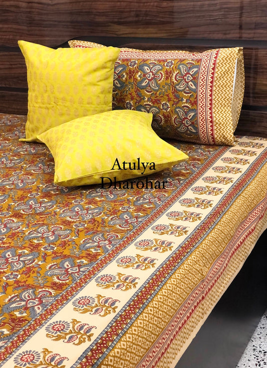 Green Kalamkari Super King Cotton Bedsheet