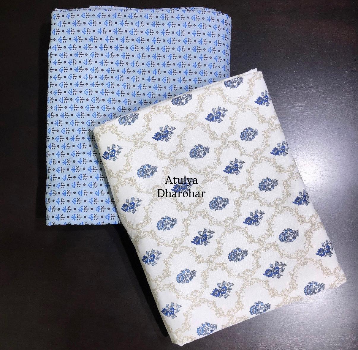 Blue Floral Mughal Jaal Cambric Cotton Single Dohar Pair