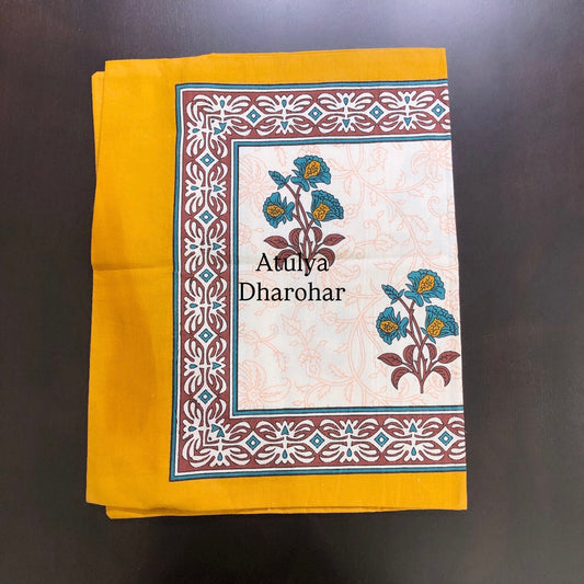 Yellow and Teal Floral Motifs Pillow Covers