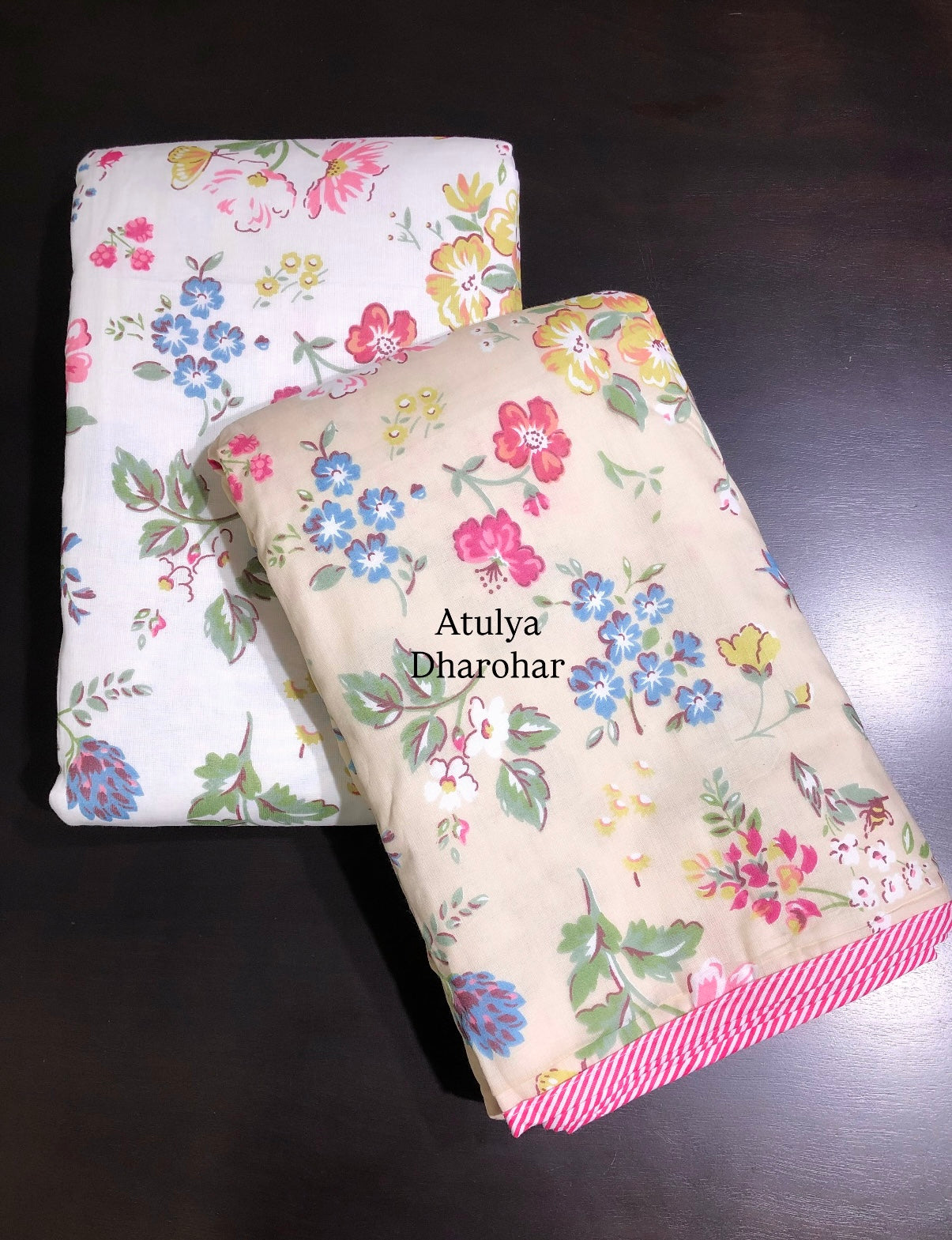 Multicolour Floral Motifs Mulmul Single Dohar Pair