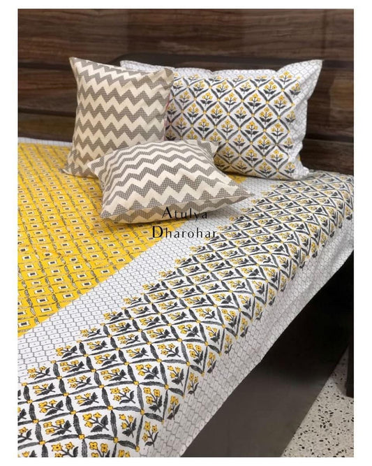 Yellow Mughal Jaal Single Bedsheet