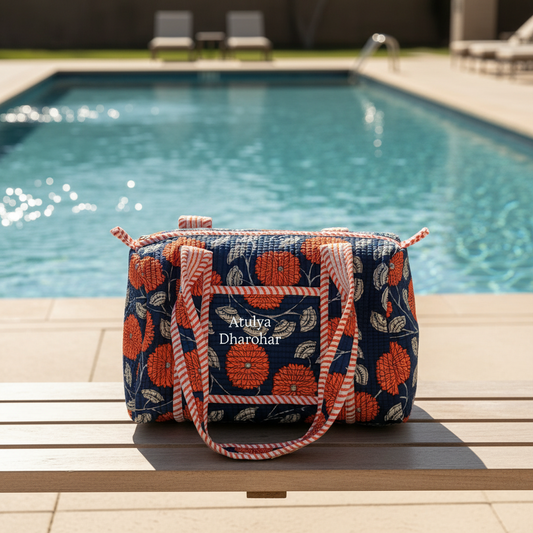 Orange Floral Quilted Mini Duffle Bag