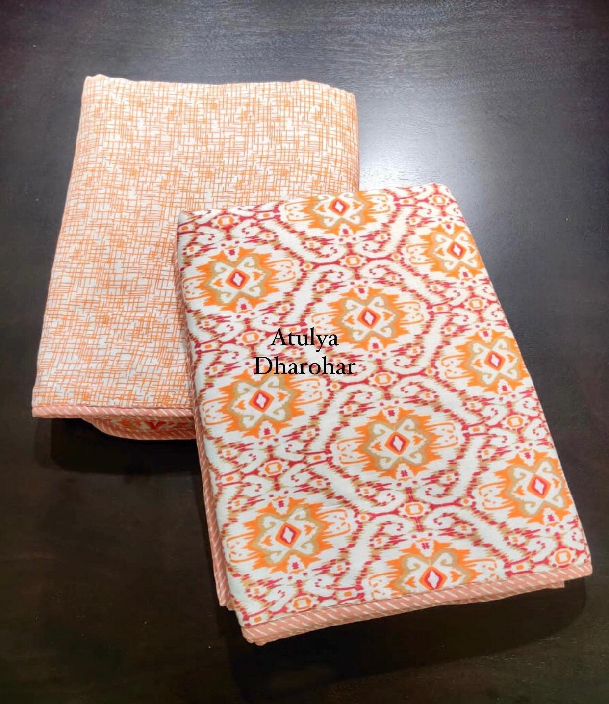 Orange Ikat Mulmul Single Dohar Pair