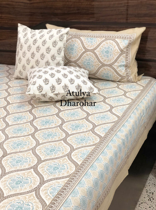 Teal Mughal Jaal Bedsheet