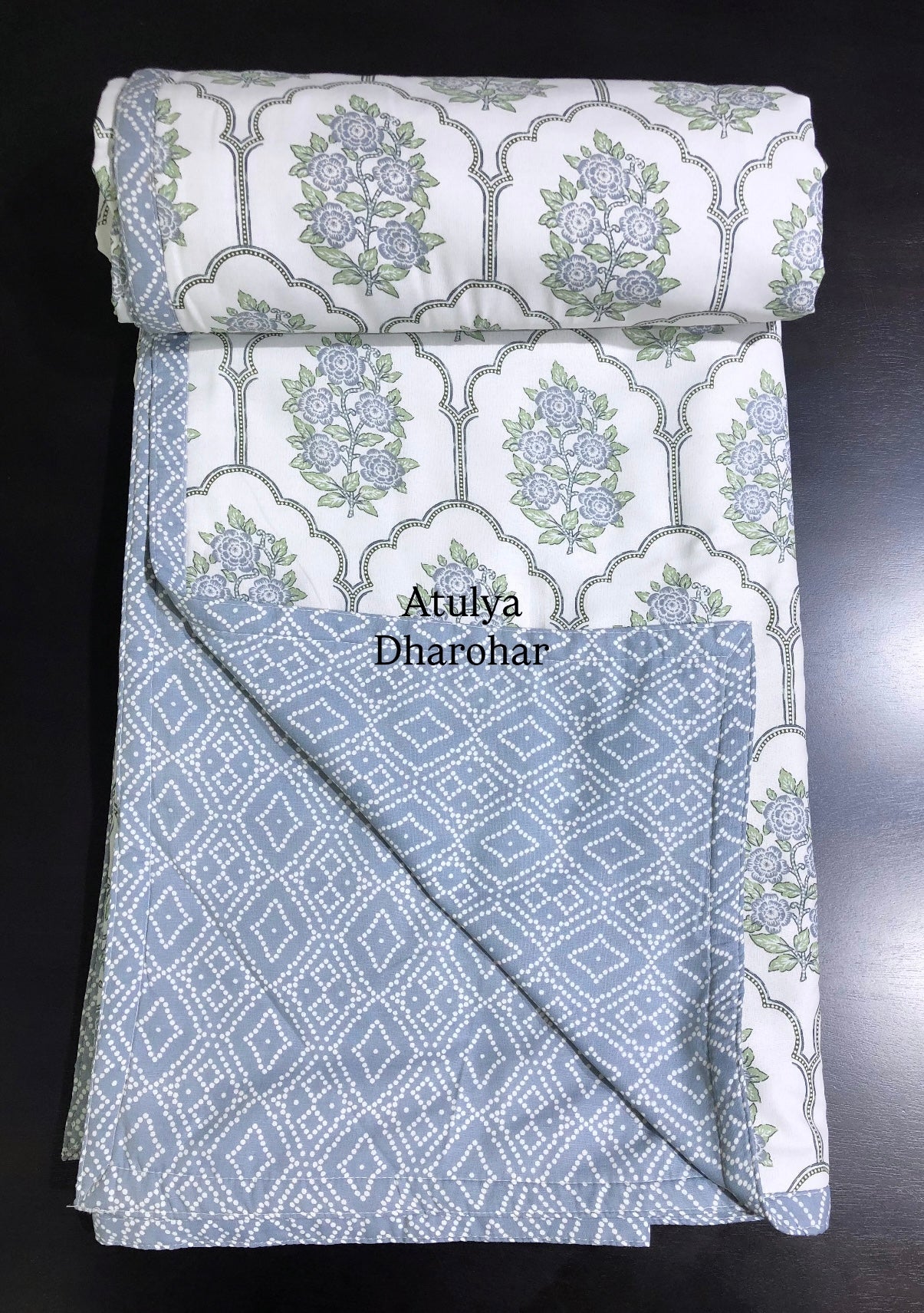 Blue Mughal Jaal Cambric Cotton Double Bed Dohar