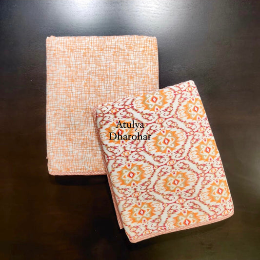 Orange Ikat Mulmul Single Dohar Pair