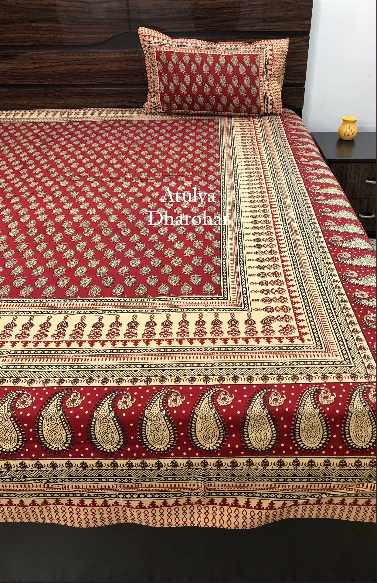 Maroon Kalamkari Super King Cotton Bedsheet