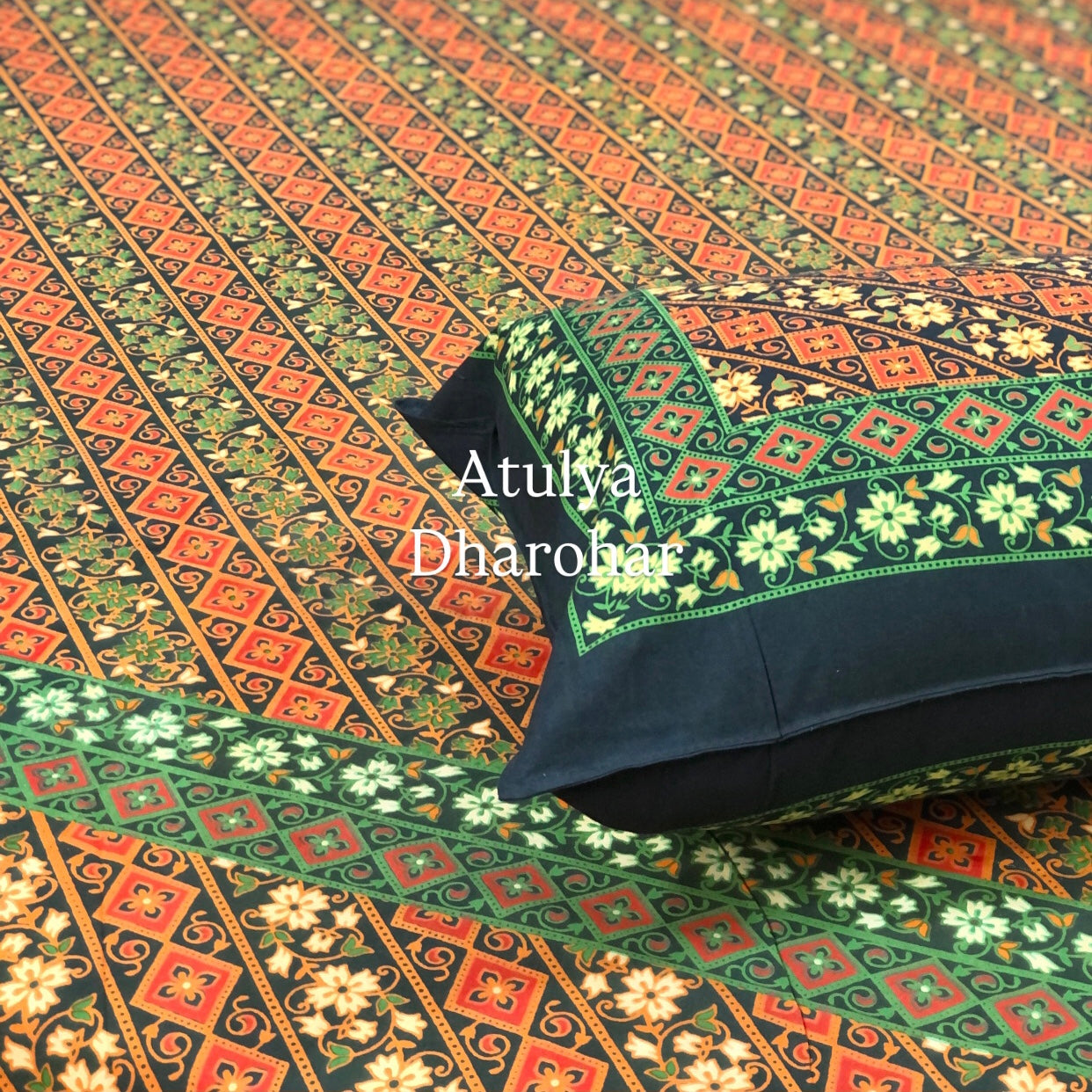 Green Mandala Cotton King Size Bedsheet