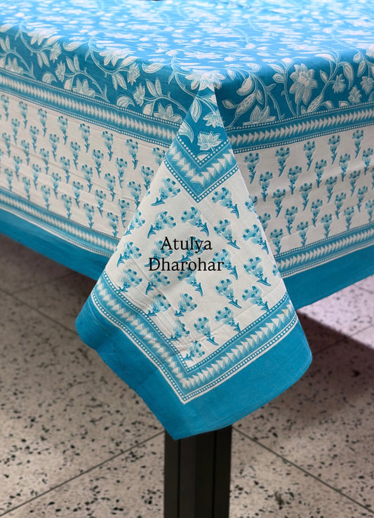 Blue Floral Jaal Cotton Dining Table Cover