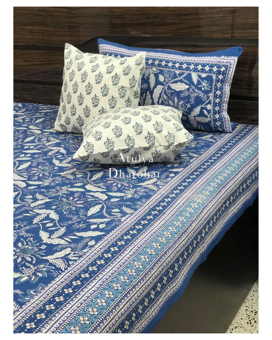 Blue Floral Jaal Bedsheet
