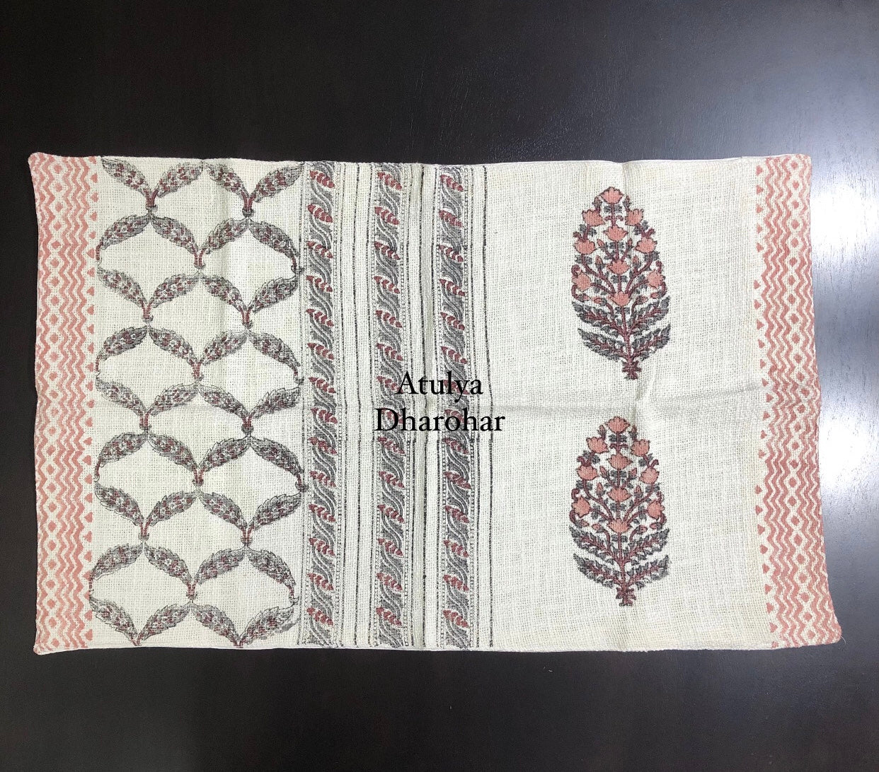 Rust and Brown Mughal Jaal with Mughal Butta Hand Block Printed Jute Cotton Bedcover