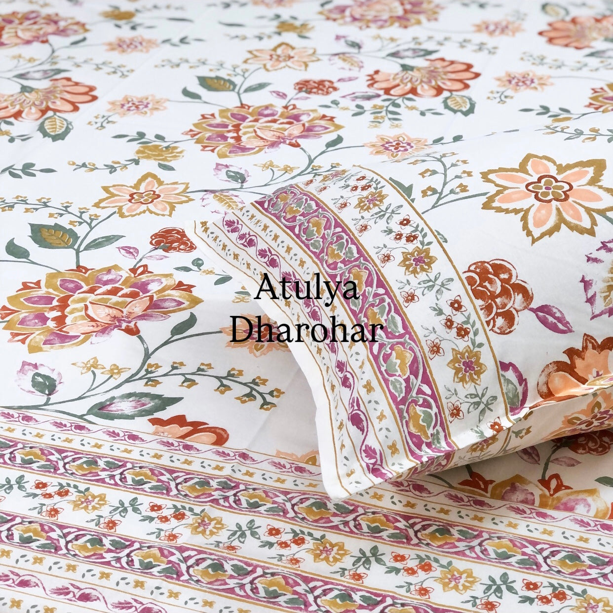 Multicolour Floral Jaal Cotton Super King Bedsheet