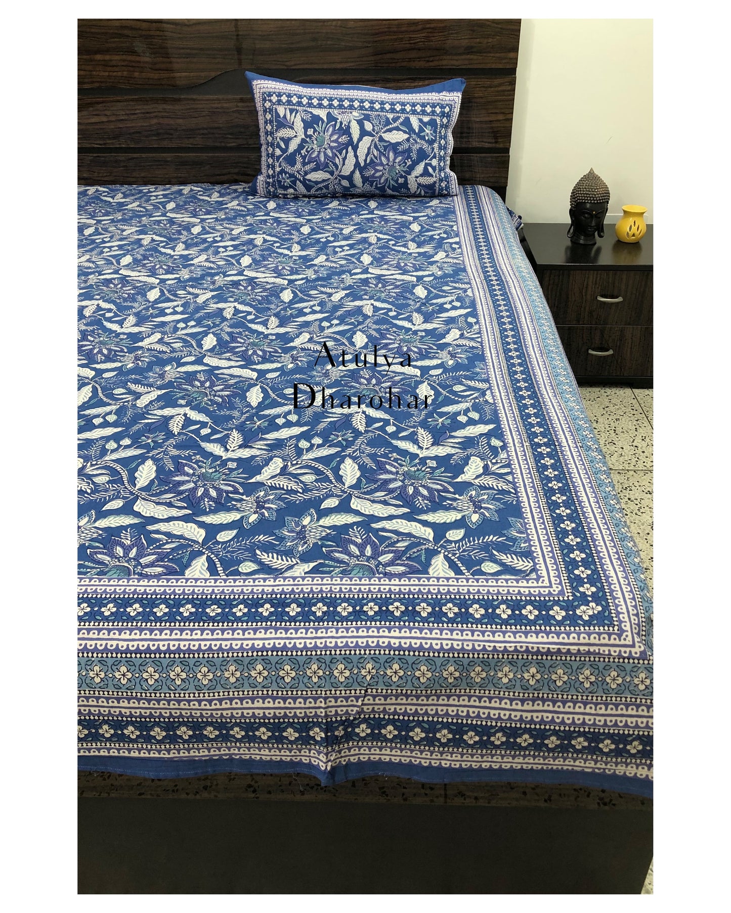 Blue Floral Jaal Bedsheet