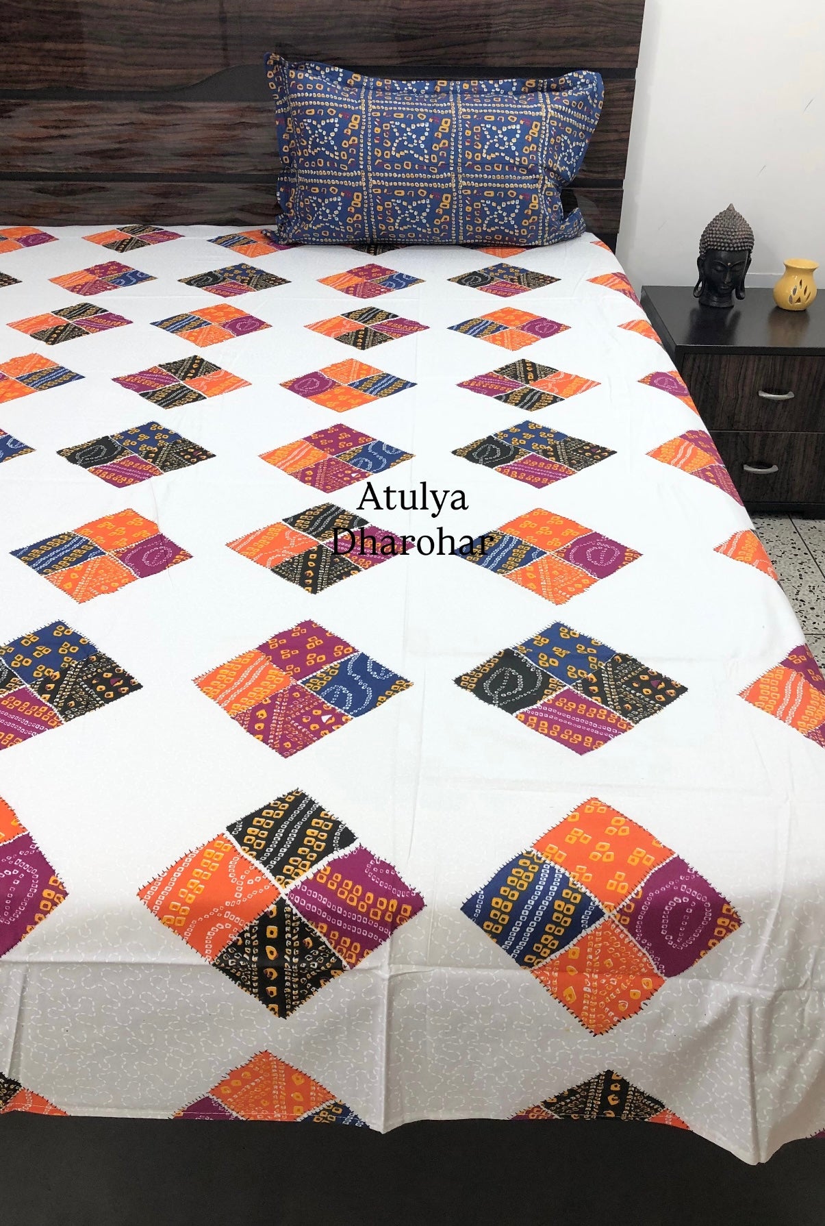 Multicolour Bandhani Cotton Super King Bedsheet