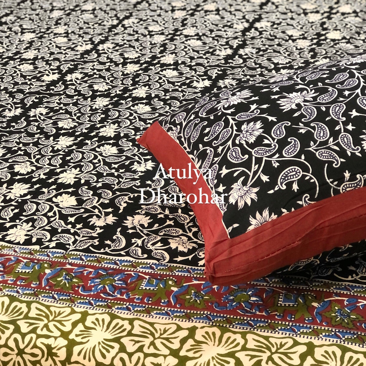 Black Kalamkari King Size Bedsheet