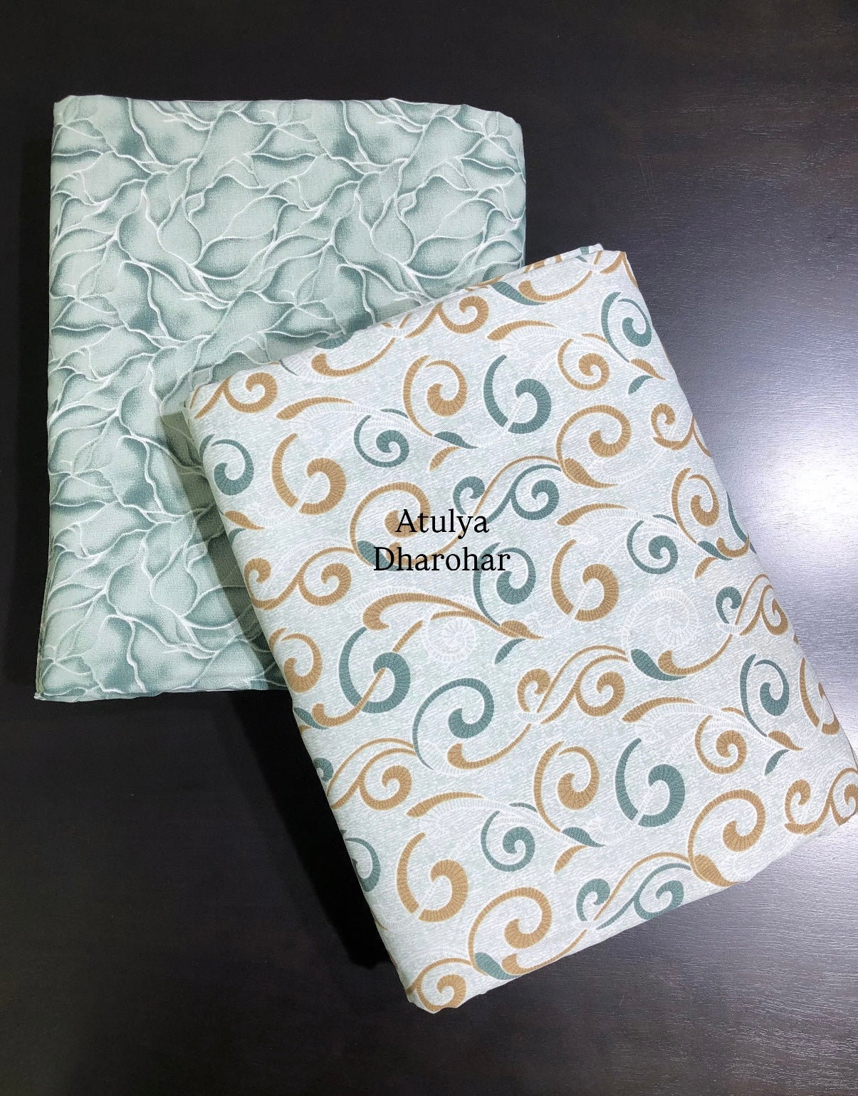 Green and Brown Cambric Cotton Single Dohar Pair