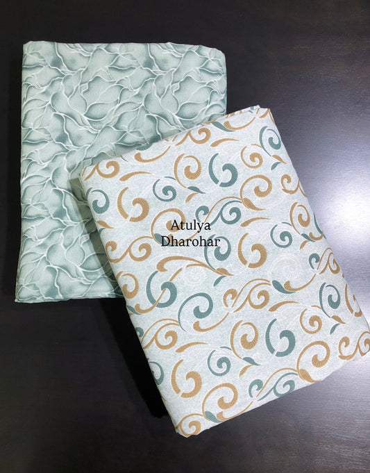 Green and Brown Cambric Cotton Single Dohar Pair