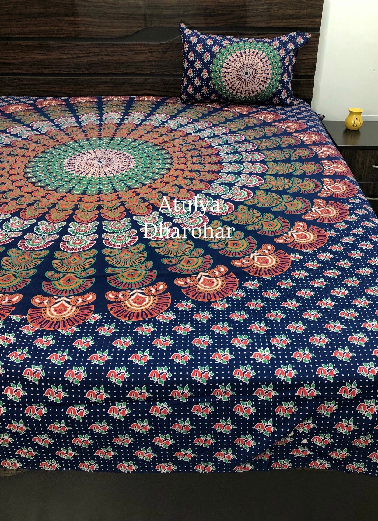 Blue Mandala Cotton King Size Bedsheet