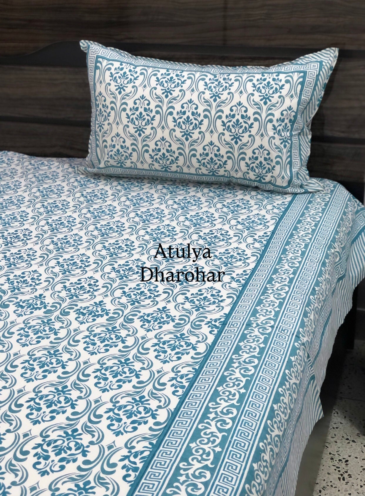 Blue Mughal Jaal Cotton King Size Bedsheet