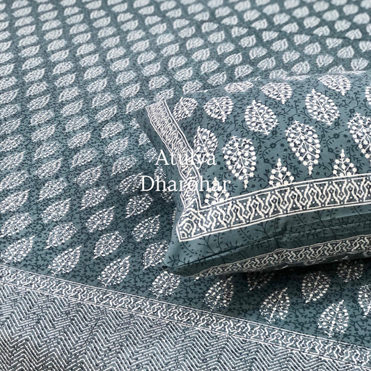 Bluish Grey Butti Cotton King Size Bedsheet