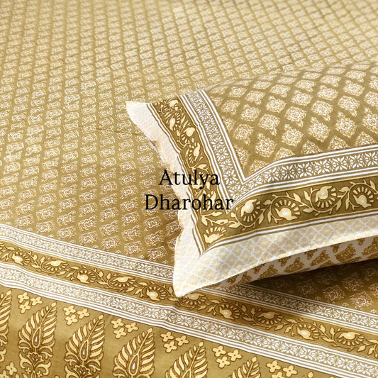 Mustard Green Butti Cotton Super King Bedsheet