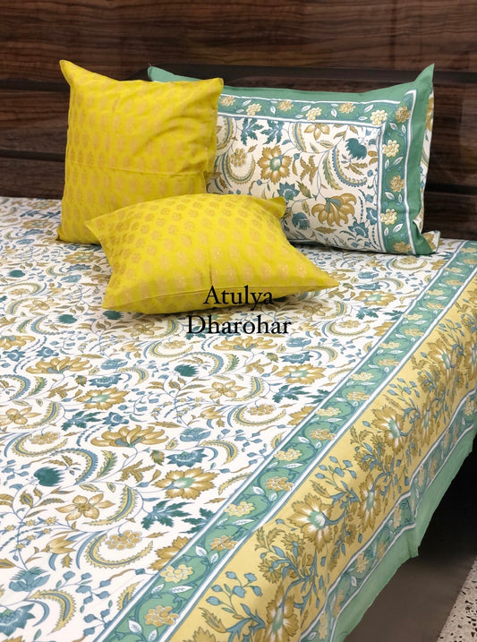 Green Floral Jaal Super King Bedsheet